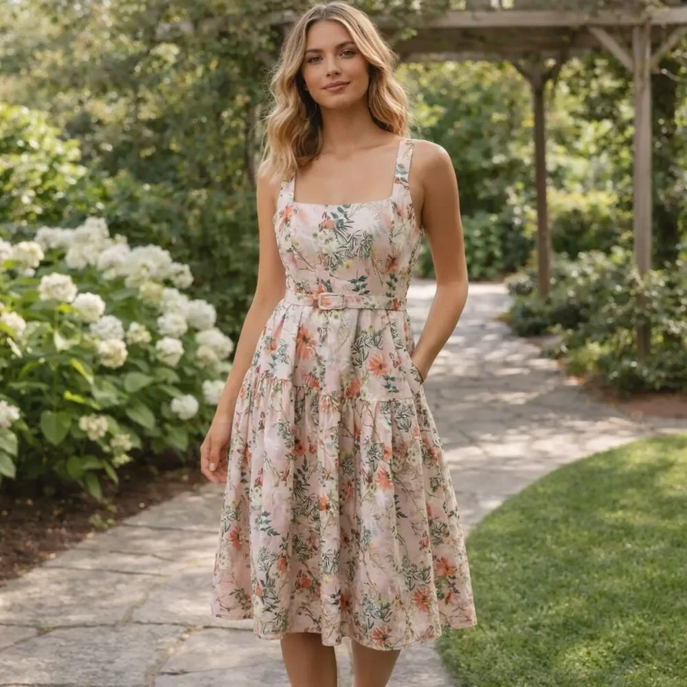 Antonio Melani Women’s Floral Fit & Flare Cotton Lined Dress – Size 14